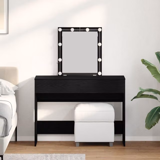 Berkfield Home Modern Dressing Table with Hollywood LED Mirror in Black Oak – 1