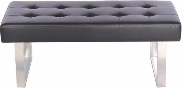 KORVIXA Black Synthetic Leather Dining Bench with Chrome Metal Legs – 1