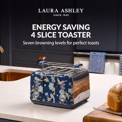 Laura Ashley 4 Slice Stainless Steel Toaster in Blue and Silver – 4