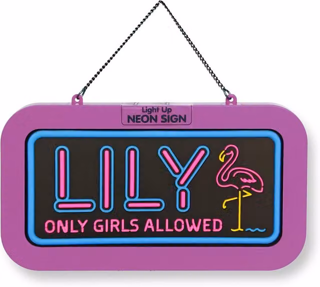 History & Heraldry Lily Pre-personalised Light-Up Neon Bedroom Sign in Pink