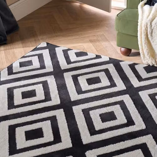 OHS Rugs Modern Geometric Hand Tufted Non Slip Polyester Area Rug in Black and White, W: 120 cm, L: 170 cm – 2
