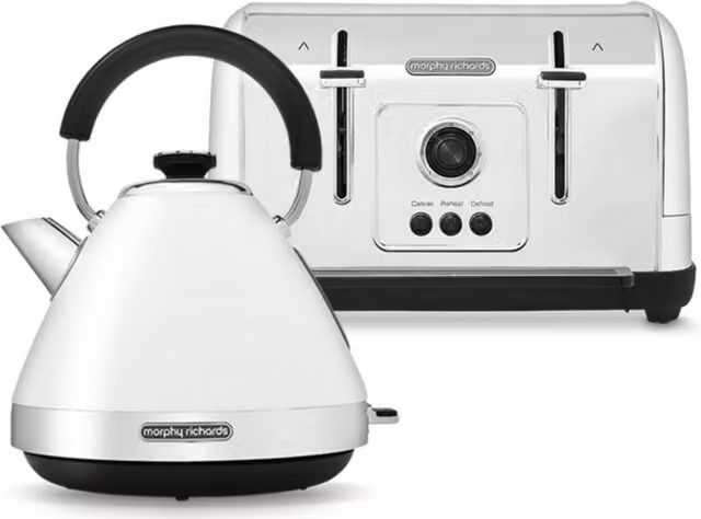 Morphy Richards Venture Kettle and Toaster Set in White and Black with Limescale Filter and Stainless Steel