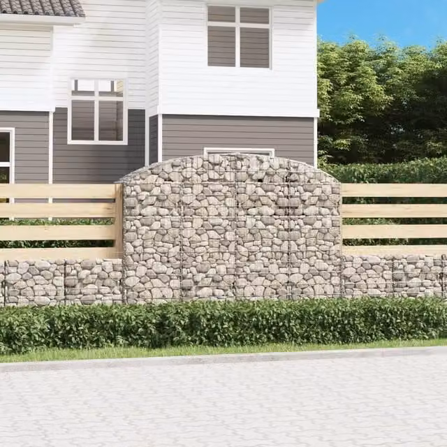 Berkfield Home Arched Gabion Basket in Silver Galvanised Steel, W: 200 cm, D: 50 cm, H: 140-160 cm