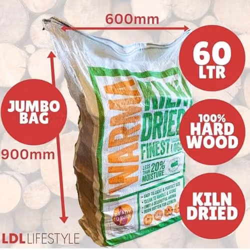 Warma XL Bag 60L Kiln Dried Hardwood Firewood Logs, 20kg – 2