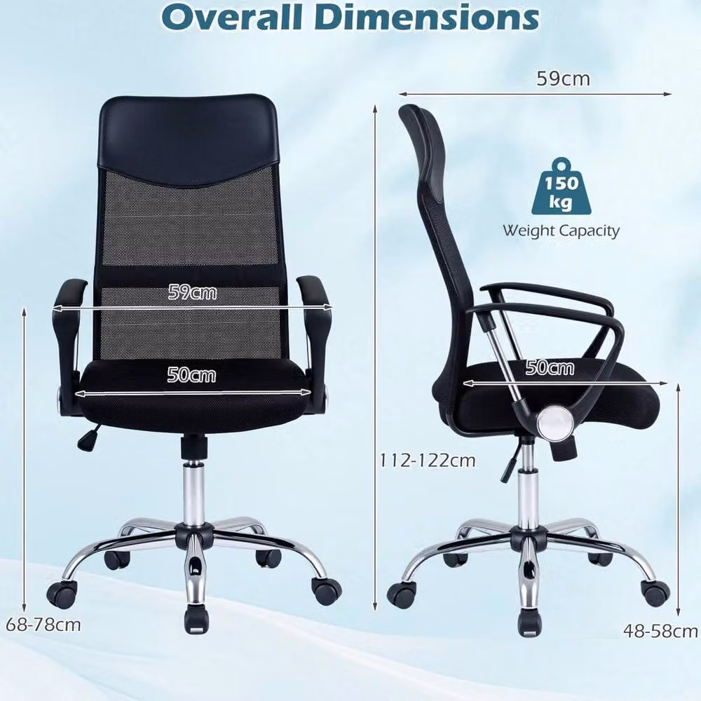 Kelvenix Black Fabric High Back Swivel Task Chair for Home Office – 2
