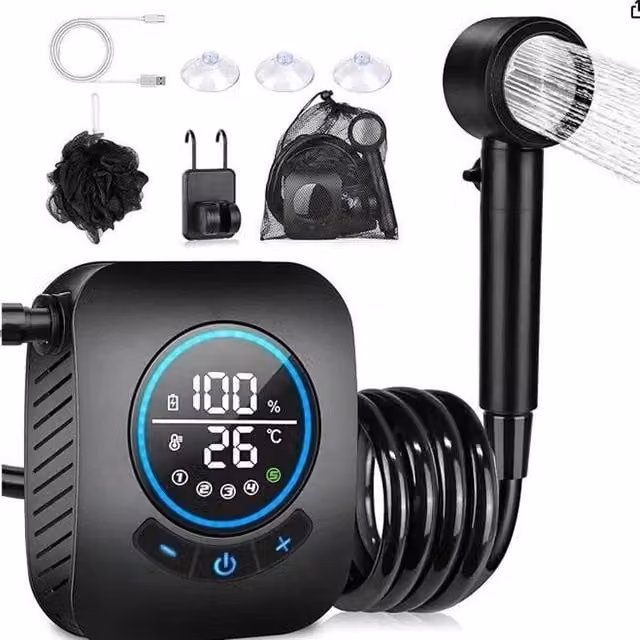 VOGREX Rechargeable Electric Camping Shower Pump in Black