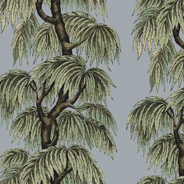 House of Hackney Babylon Wallpaper in Dove and Willow with Grey and Green Botanical Floral Design