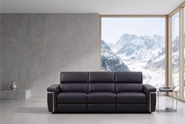 Stratus Interiors Somerville 3 Seater Electric Leather Recliner Sofa with USB Charging and Cup Holders in Black