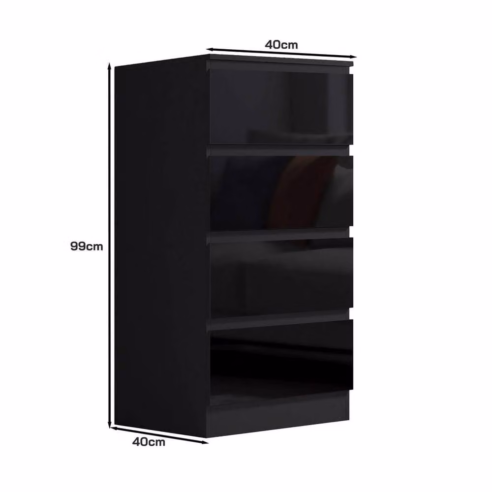 NESTLUNE Black 4 Drawer Chest of Drawers Bedside, W: 100 cm, D: 15 cm, H: 100 cm – 2