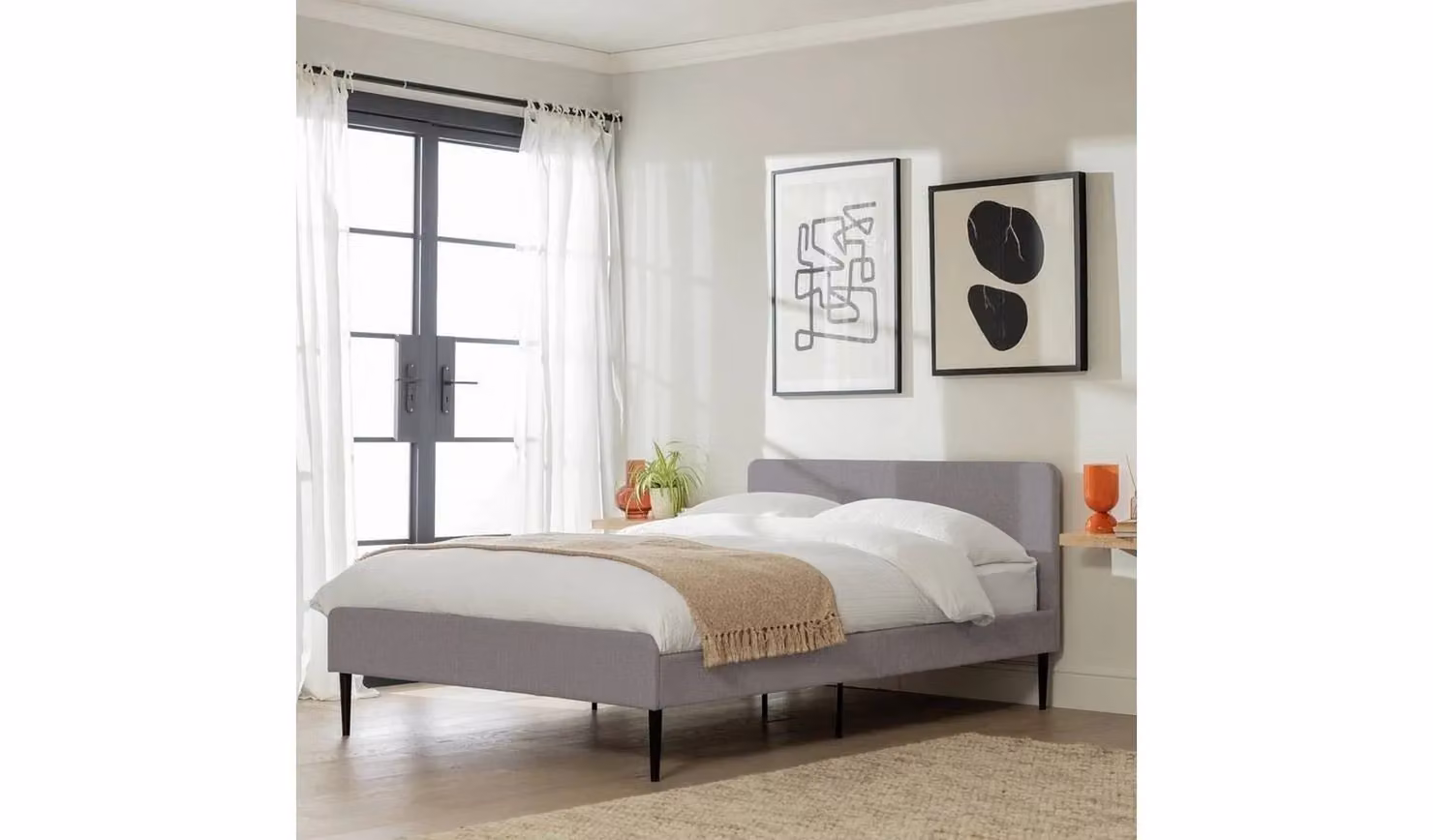 Kristopher Small Double Fabric Bed Frame in Grey Modern Upholstered Design