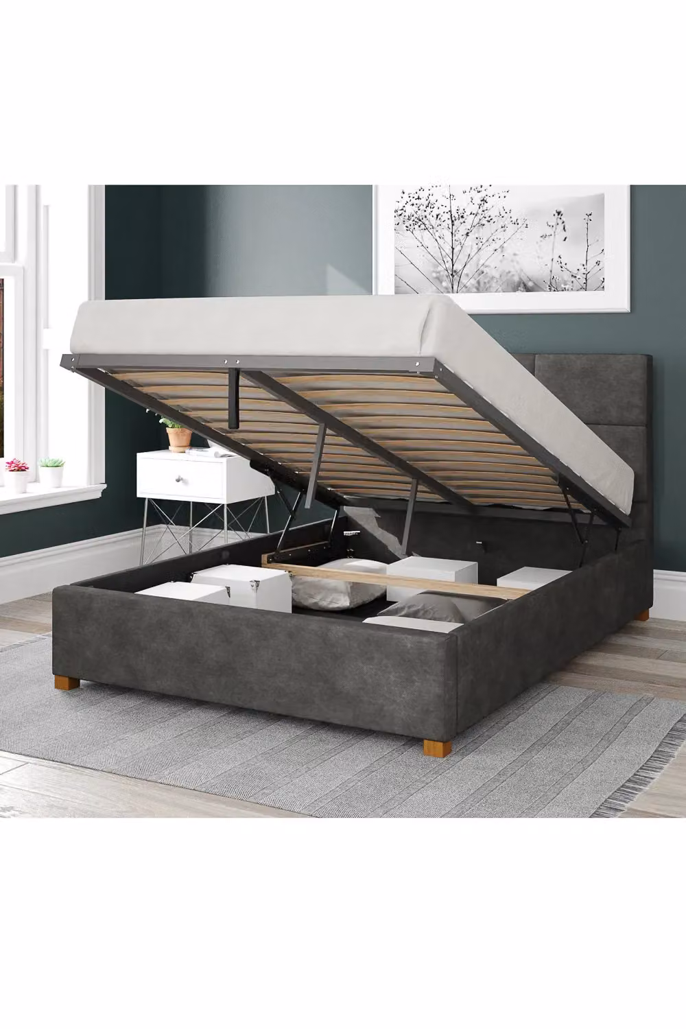 Aspire Caine King Size Upholstered Ottoman Storage Bed in Grey Kimiyo Linen Fabric – 2