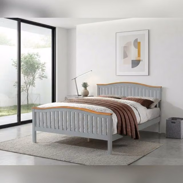 Comfy Living Ltd Solid Pine Curved Bed Frame in Grey, Double Size (140 x 200 cm) – 1