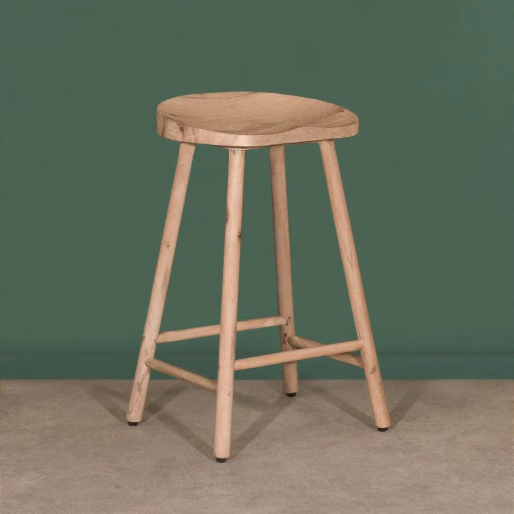 FLAVORA Acacia Wooden Saddle Seat Bar Stool in Natural Brown and Sand – 2