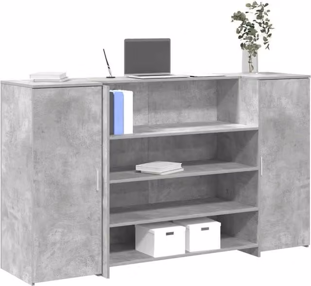 Berkfield Home Reception Desk in Concrete Grey, Engineered Wood, W/D/H: 180 x 50 x 103.5 cm – 1