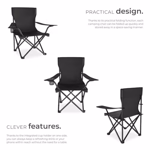 tectake Set of 2 Foldable Camping Chairs in Black with Cup Holders and Carry Bags – 4