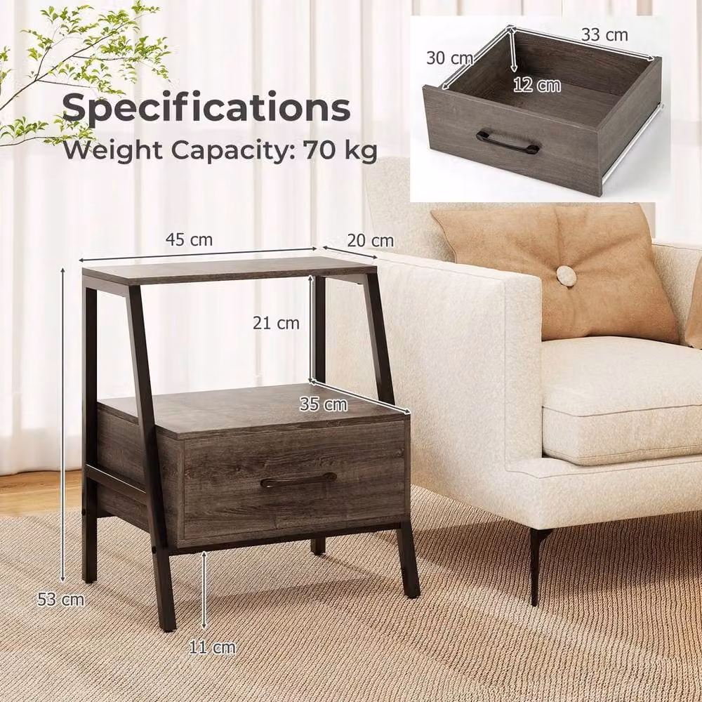 Kelvenix Farmhouse 3-Tier Bedside Table Nightstand in Grey – 2