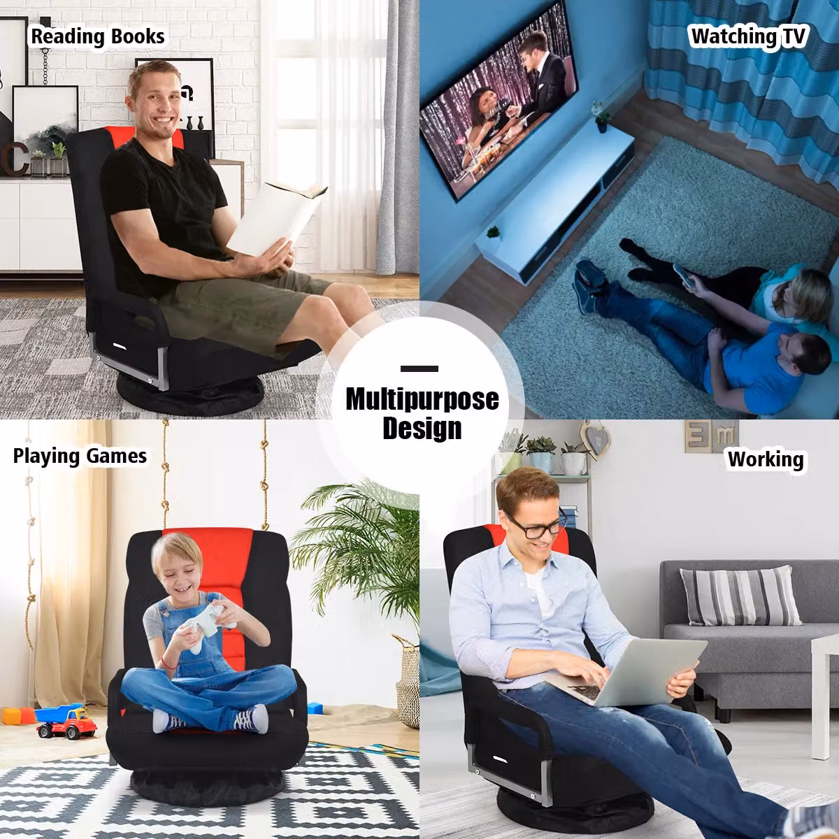 Costway Red Folding Floor Gaming Chair with 6-Position Adjustable Backrest – 9