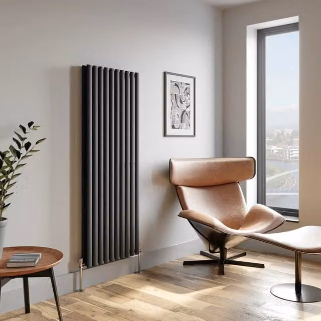 Temprazo Vertical Oval Tube Double Panel Designer Radiator in Anthracite Grey, H: 160 cm, W: 36 cm, D: 7.9 cm