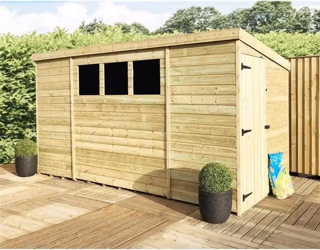 Marlborough Pressure Treated Pent Garden Shed with Side Door in Natural Wood