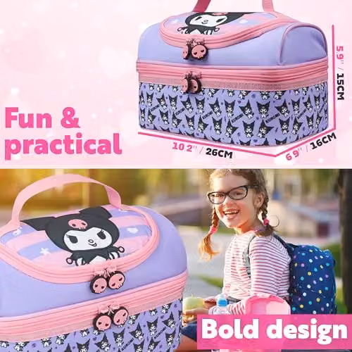 Get Trend Hello Kitty Kuromi Insulated Kids Lunch Bag with Dual Compartments in Purple and Multicolour – 4