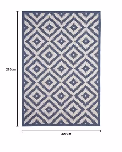 THE RUGS Blue and White Geometric Diamond Outdoor and Indoor Rug, W: 200 cm, D: 290 cm – 8