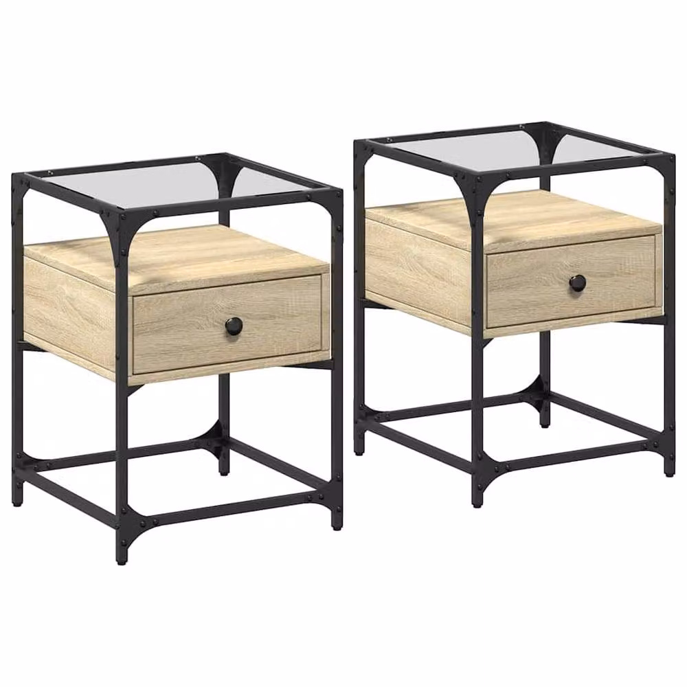Berkfield Home Decorative Bedside Cabinets, 2 Piece Set in Sonoma Oak, W/D/H: 40 x 40 x 55 cm – 3