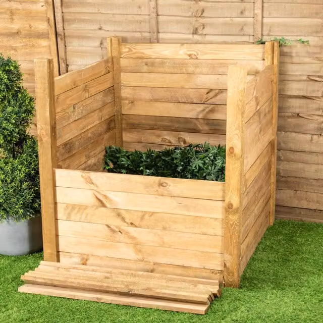 Primrose Wooden Compost Bin with Slatted Design in Brown, 1000 Litre