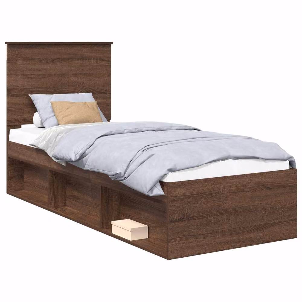 Berkfield Home Modern Bed Frame with Headboard in Brown Oak, Solid Pine and Engineered Wood, W: 75 cm, L: 190 cm – 2