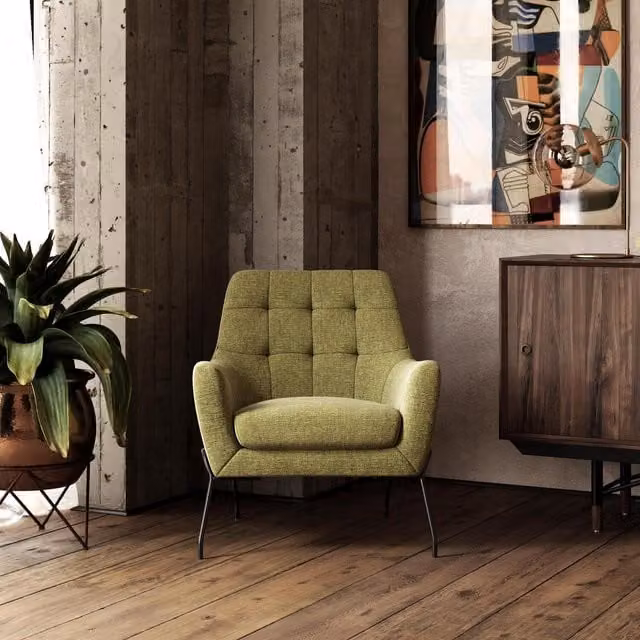 Dorel Home Modern Green Fabric Accent Chair with Armrests and Black Metal Frame