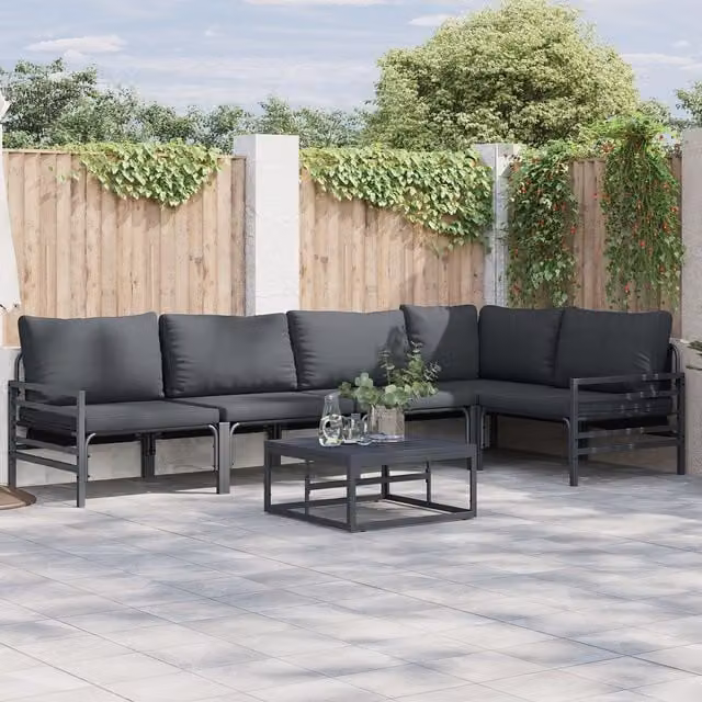 Berkfield Home 6 Piece L-Shape Garden Sofa Set in Anthracite with Powder Coated Steel Frame and Upholstered Cushions – 1