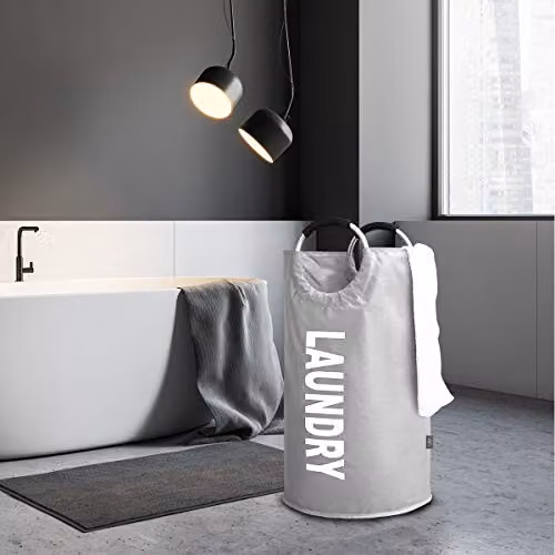 KAV Collapsible Oxford Fabric Laundry Basket with Aluminium and Rubber Handles, 82L, Grey – 4
