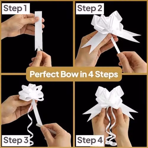Shatchi 10pcs White Plastic Pull Bows, 3cm Diameter for Gift Wrapping and Decorations – 5