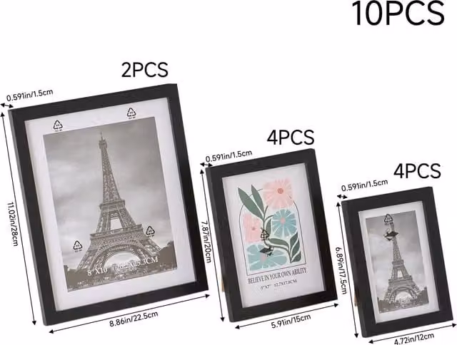 Lifeideas 10 Piece Classic Rectangular Photo Frames Set in Black