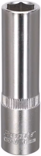 Loops 11mm Forged Steel Deep Drive Socket 3/8 inch Square Drive Chrome Vanadium in Silver