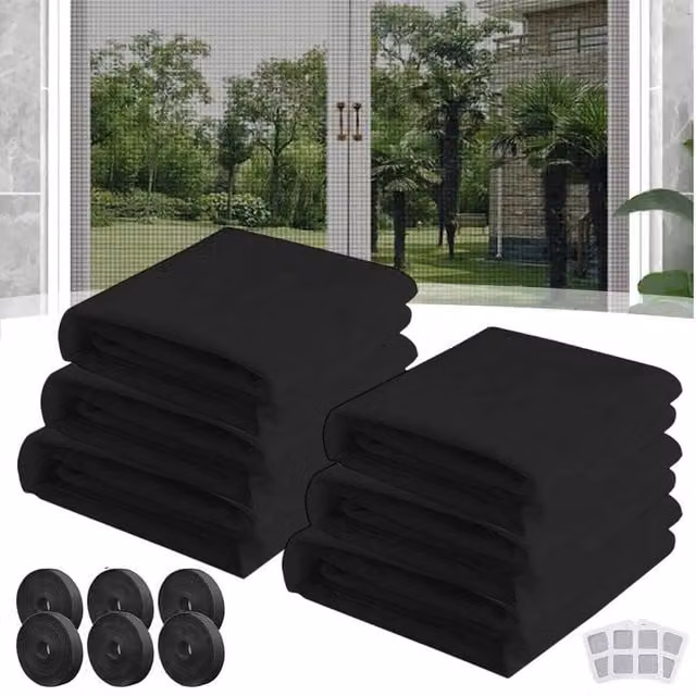 FLAVORA 6 Pack Black Insect and Mosquito Window Screen Mesh Net with Velcro – 1