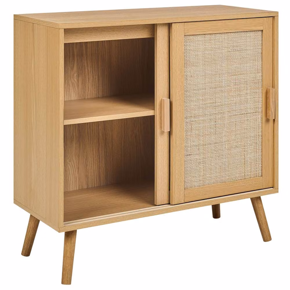 Wyld and Coco Light Brown Rattan and Beech Wood Two-Door Sideboard Storage Cabinet – 2