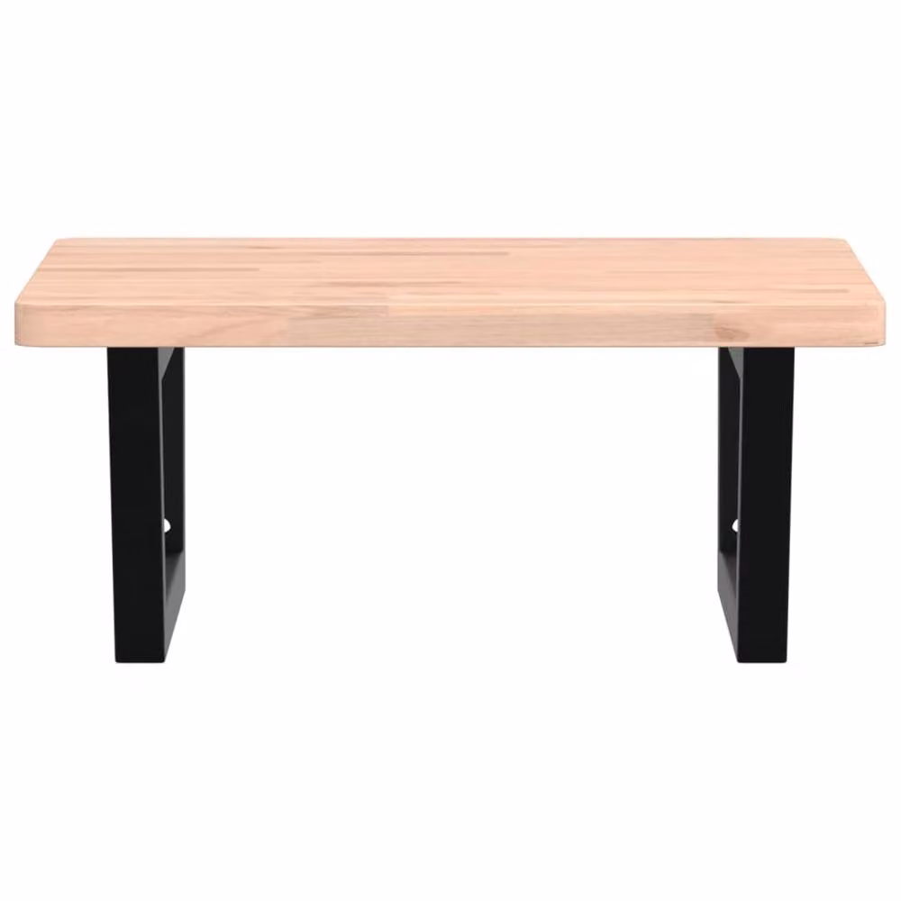 Berkfield Home Wall Mounted Basin Shelf in Light Brown Steel and Solid Beech Wood – 2