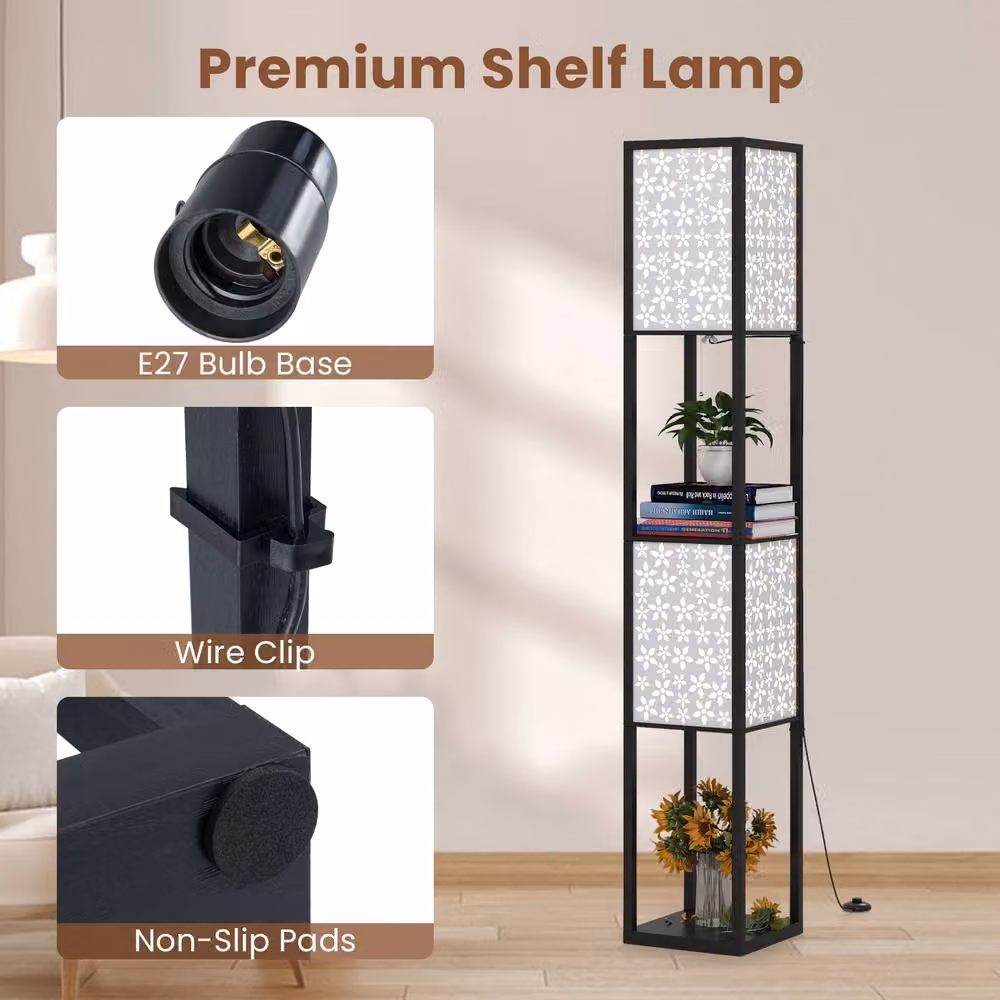 Costway 2-Light Modern Floor Lamp with Shelves in Brown – 6