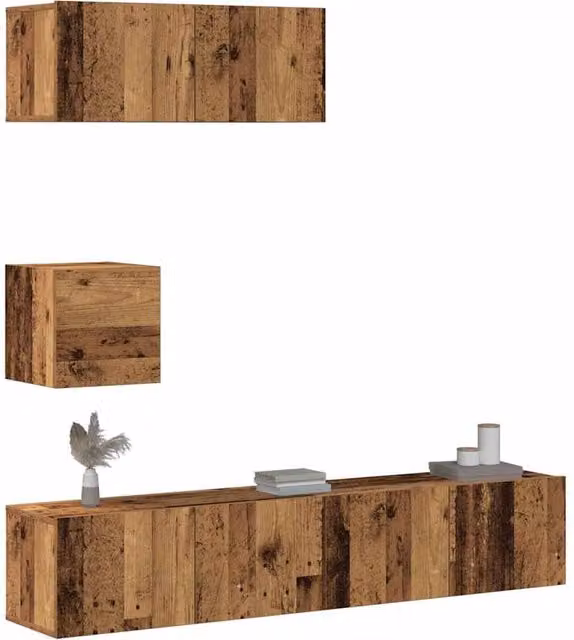 Berkfield Home 4 Piece Wall-mounted Classic TV Cabinet Set in Brown and Multicolour Wood Finish