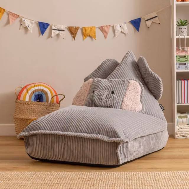 Icon Kids Animal Lounger and Cushion Bundle in Grey Jumbo Cord