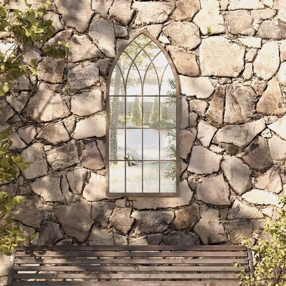 Berkfield Antique Beige Metal Garden Wall Mirror, W/H: 100 x 45 cm – 2