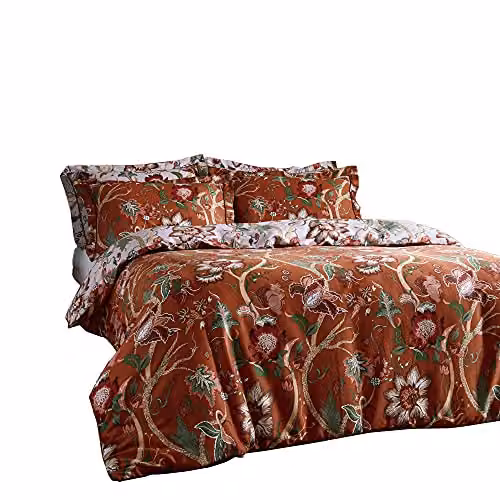Paoletti Botanist Floral Cotton Mako Satin Duvet Cover and Pillowcase Set, Red and Brown, Single, Duvet Cover: 90 x 200 cm, Pillowcase: 50 x 75 cm – 3