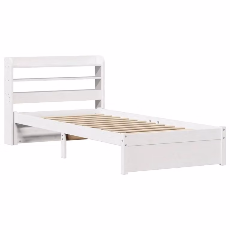 Berkfield Home Single Bed Frame with Headboard and Side Compartments in White Rustic Pine Wood, W/D/H: 90 x 190 cm