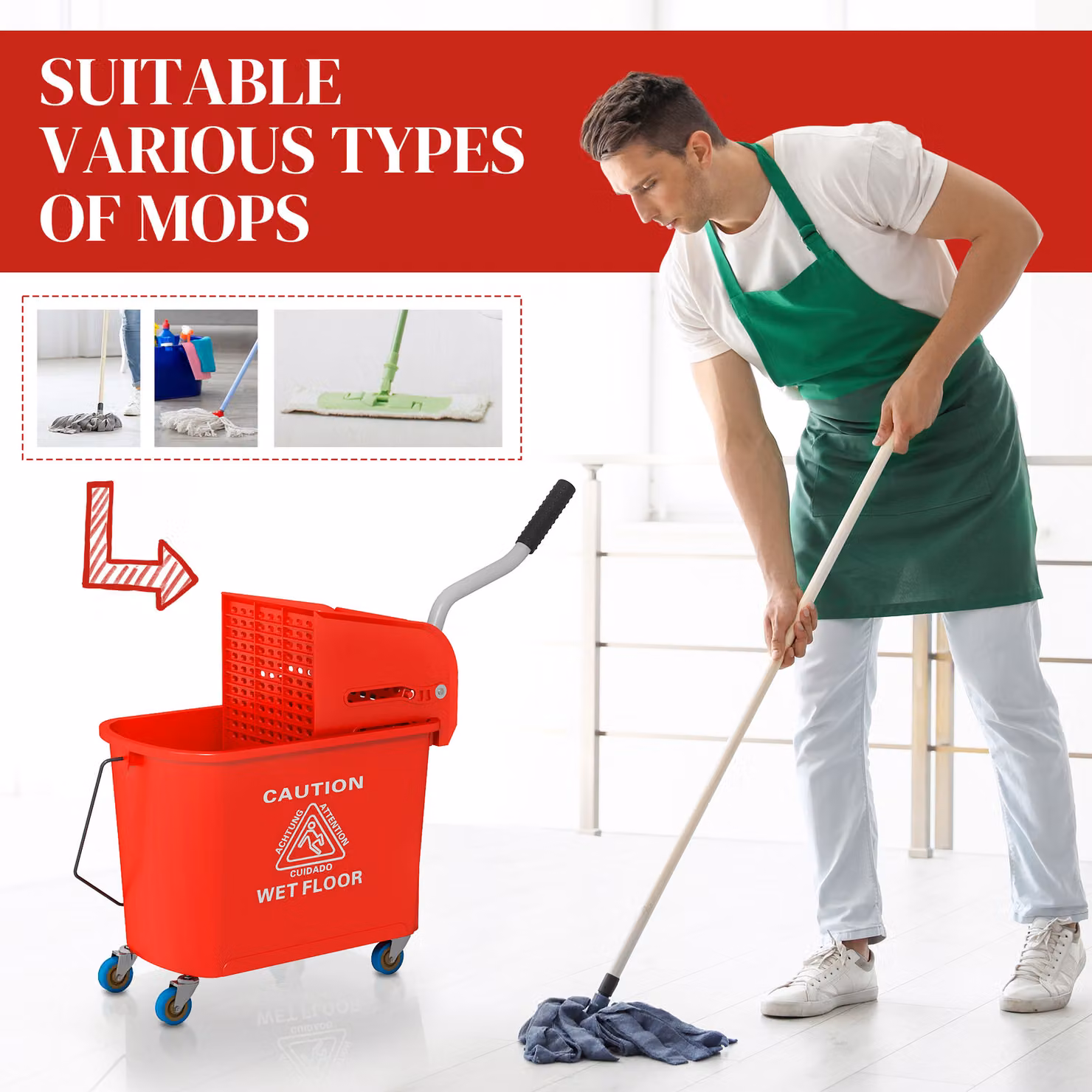 HOMCOM 20L Mop Bucket with Wringer and Handle in Red – 6