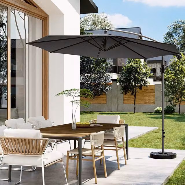 Breeins 3m Grey Cantilever Parasol with Fillable Plastic Base