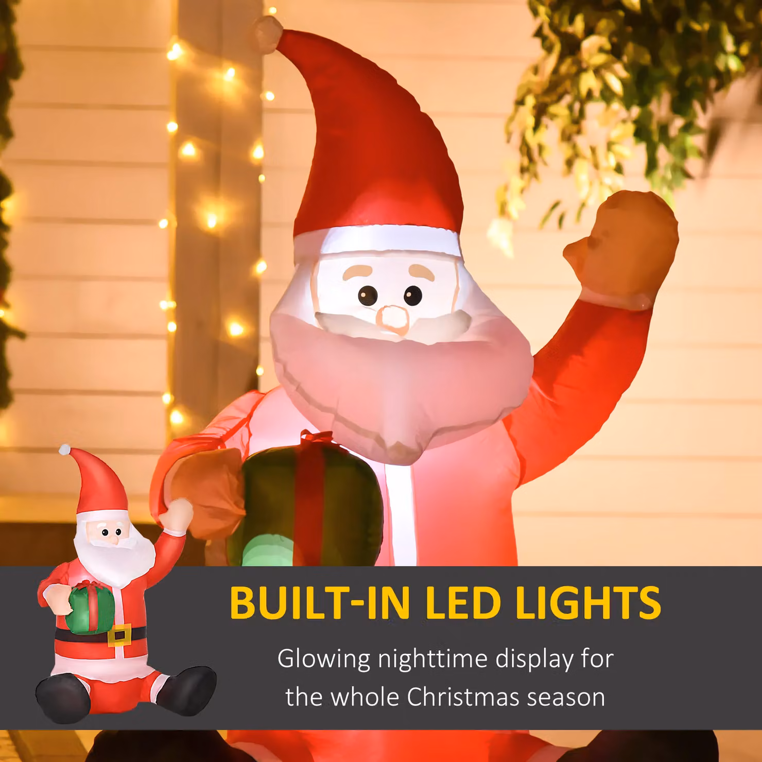 HOMCOM 4ft LED Lighted Inflatable Santa Claus with Gift Box in White and Red – 3