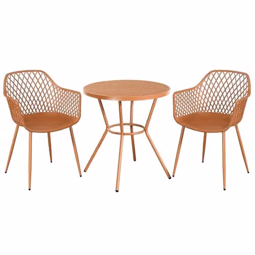 Core Products 3-Piece Bistro Garden Set with Round Metal Table and Pair of Lattice Armchairs