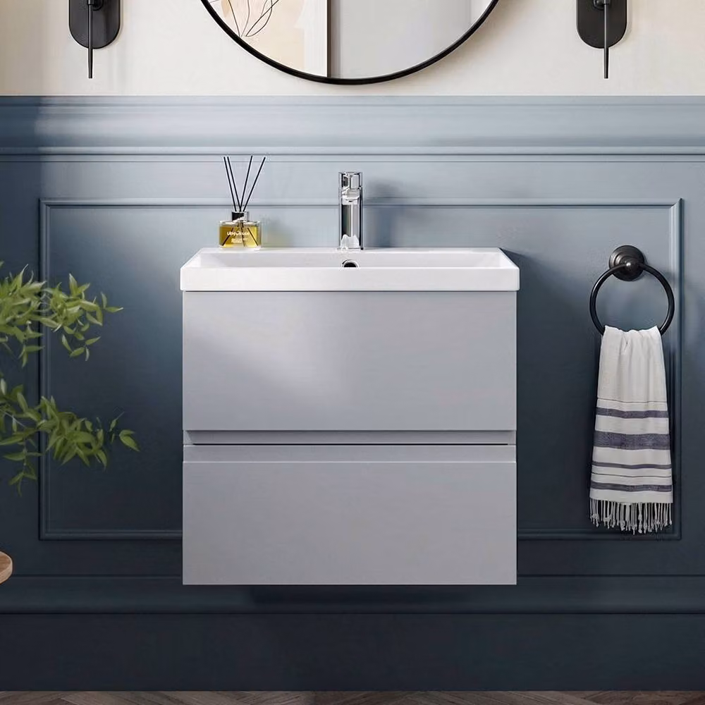 Balterley Mavesyn 2 Drawer Wall Hung Vanity Basin Unit, Satin Grey, W: 60 cm – 2