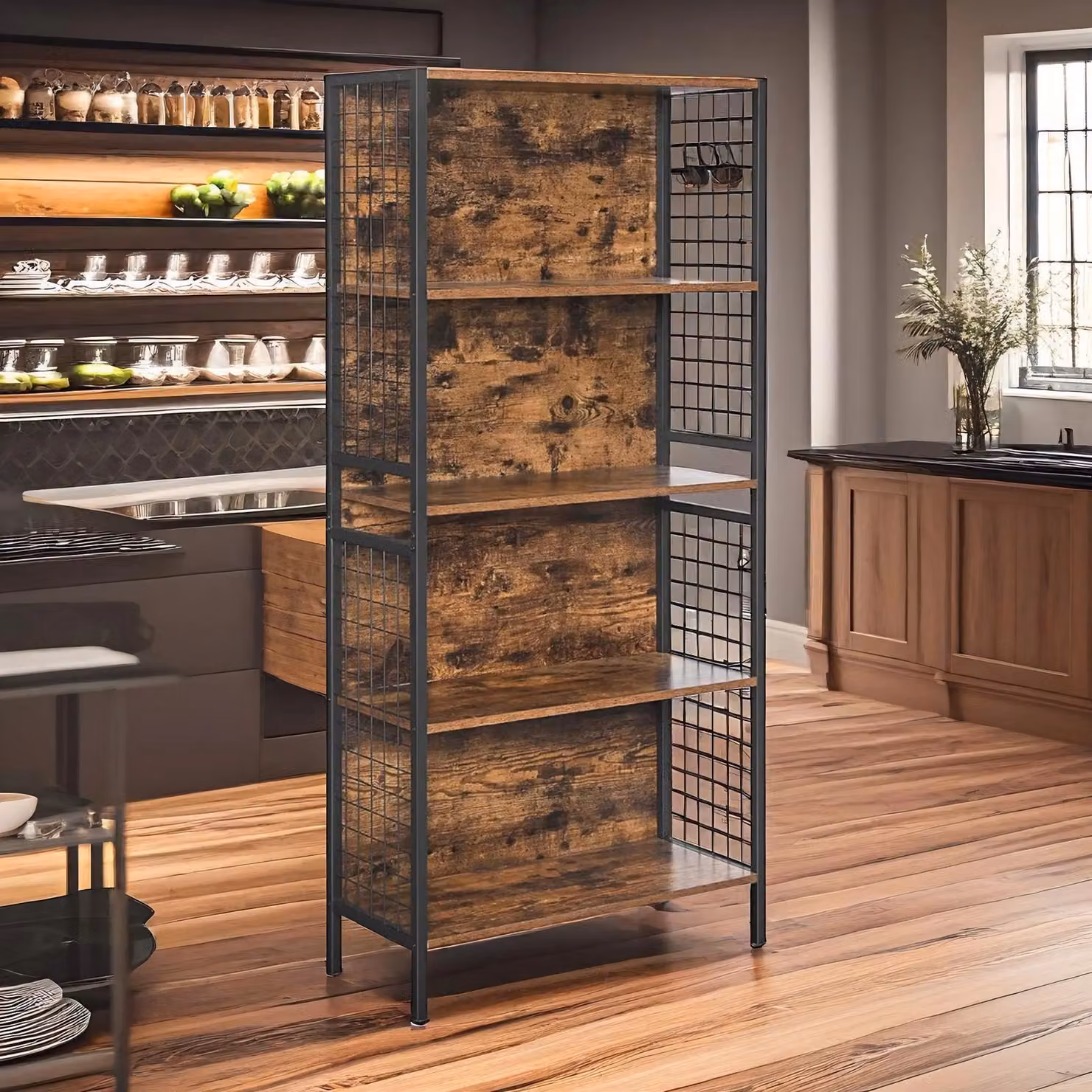 Pirlo Plush 4 Tier Industrial Storage Shelf in Brown and Black – 2