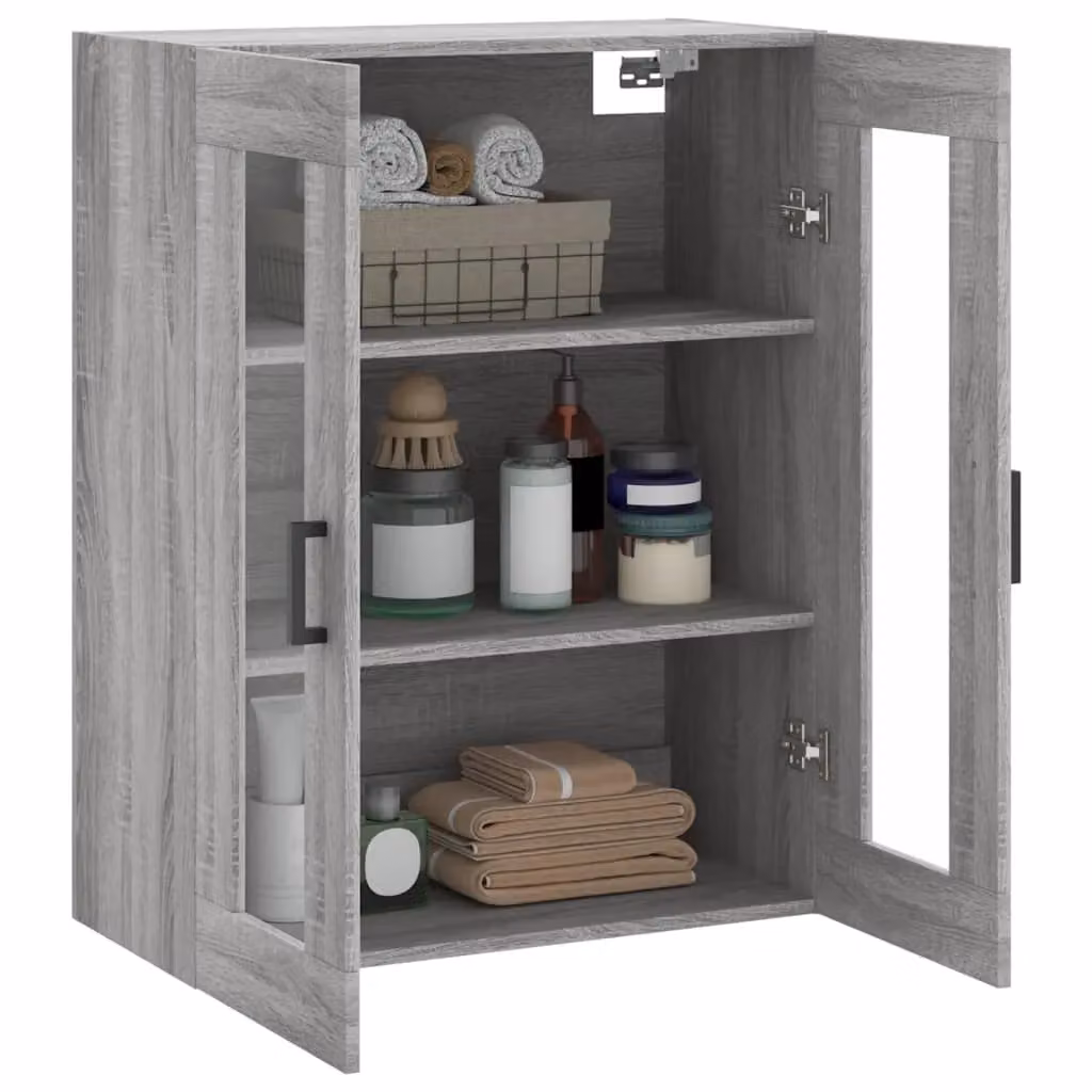 Berkfield Home Wall Mounted Cabinet in Grey with Glass Doors, W: 69.5 cm, D: 34 cm, H: 90 cm – 5